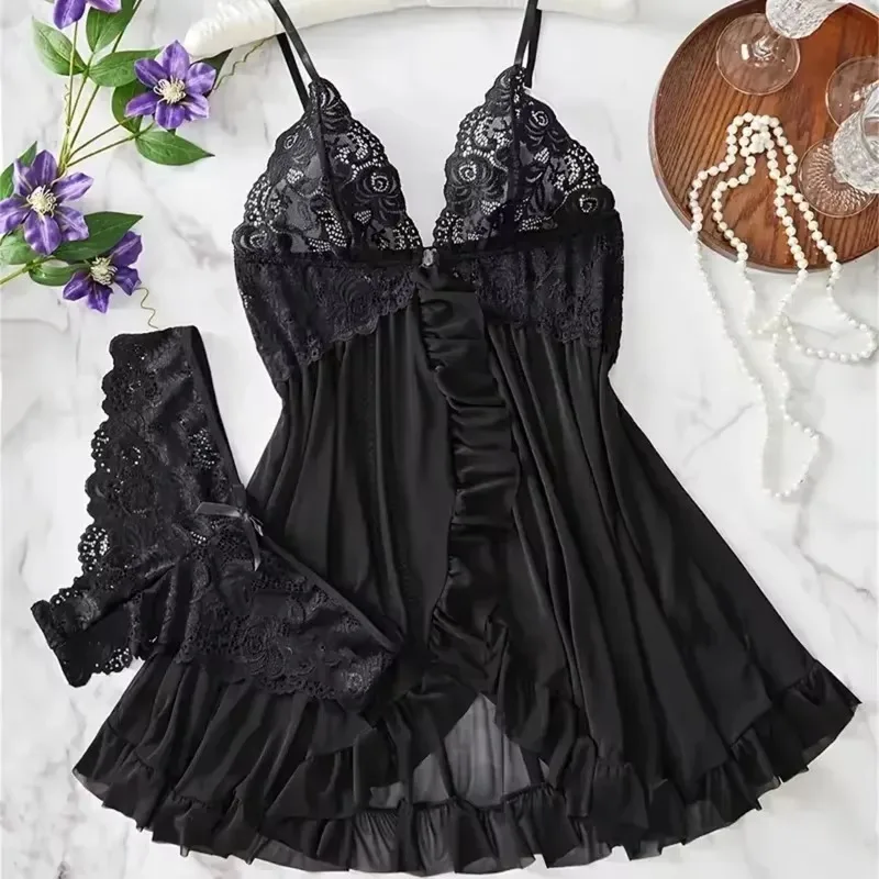 Ensemble de lingerie rouge sexy, sous-vêtements érotiques transparents, ensemble soutien-gorge et culotte en dentelle porno, lingerie femme, vêtements de nuit sexy, robe babydoll.