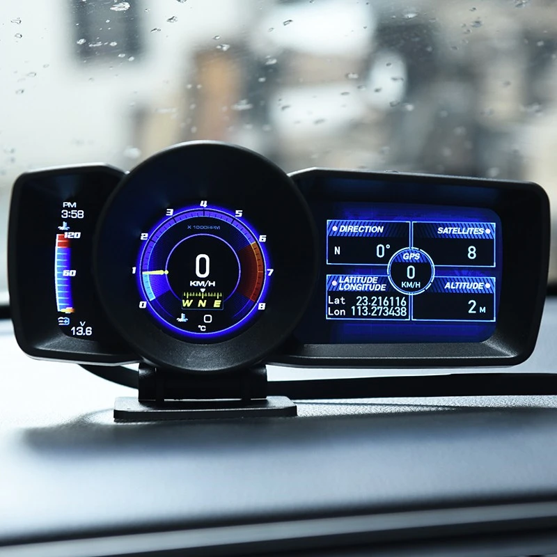 Car Head Up Display Multi-Function OBD2 GPS Car Dashboard HUD Dual Screen Display Speedometer Auto Gauge Alarm System