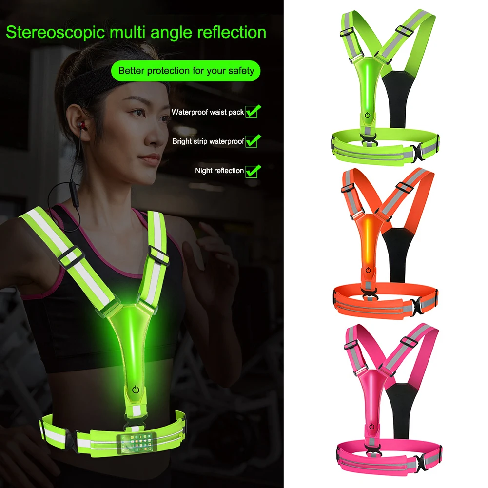 LED Reflective Vest Light Up Running Vest High Visibility Reflective Safety 3 Light Modes Phone Bag Women Men Kids reflective safety vest