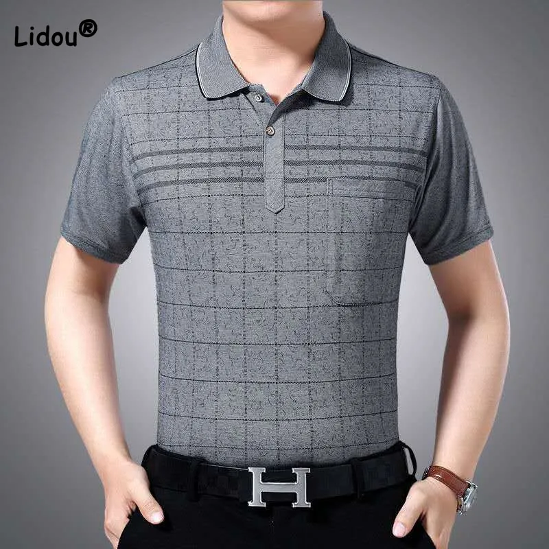 

Summer Business Office Fashion Printed Short Sleeve T-shirt 2023 Male Clothes Trend All-match Casual Polo-Neck Tops for Men