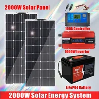 Kit de système de panneaux solaires pour la maison, contrôleur de charge 100A, onduleur 2000 V, batterie Lyen 10Ah, 30Ah, 1000W, 2000W, 220 W 1