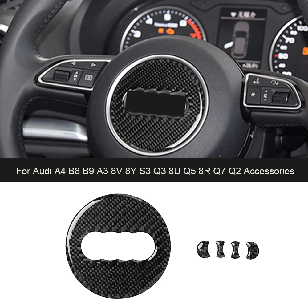 Car Steering Wheel Cover Carbon Fiber Texture Sticker Decoration For Audi A4 B8 B9 A3 8V 8Y S3 Q3 8U Q5 8R Q7 Q2 Accessories