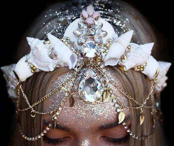 Shark Mermaid Crown Ice and Snow Crystal cos Hanfu Headdress Accessories  Handmade Lolita Marine Shell Style Fashion Novelty