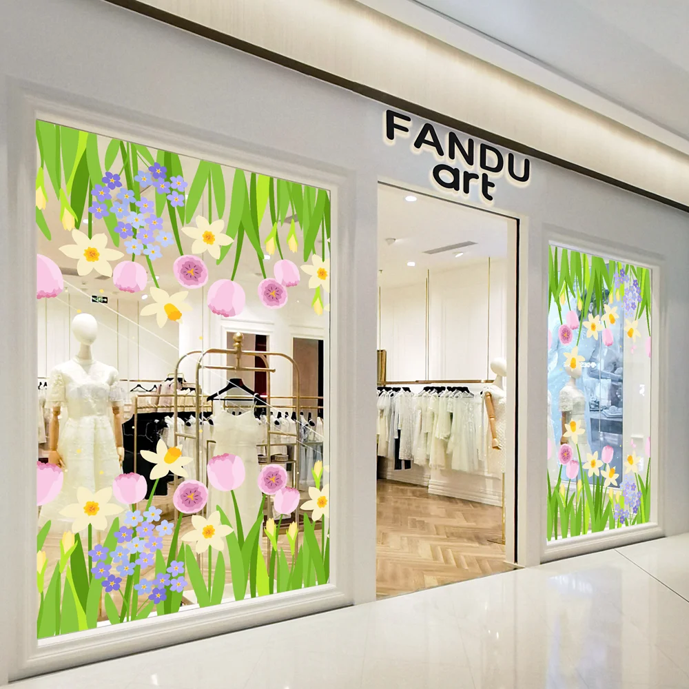 QiAds color plant flower shading window sticker clothing store shopping mall glass decoration glue-free electrostatic sti