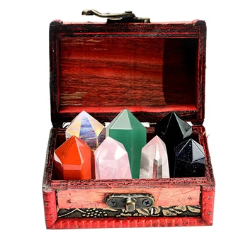 Healing Crystal Wands With Gift Box Amethyst Rose Clear Quartz Tiger Eye Chakra Stones Decor For Home Desk Office 8