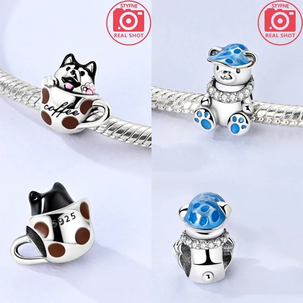 원래  귀여운 애완견 개 고양이 곰 코끼리 펜던트 비즈 맞는 팔찌 여성을위한 보석 만들기 DIY 생일 파인 선물