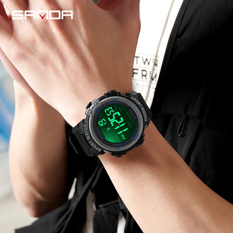 SANDA Men Outdoor Sports Watches 2023 New Multifunctional Electronic Watch 5ATM Waterproof Military Watch Luminous Reloj Hombre