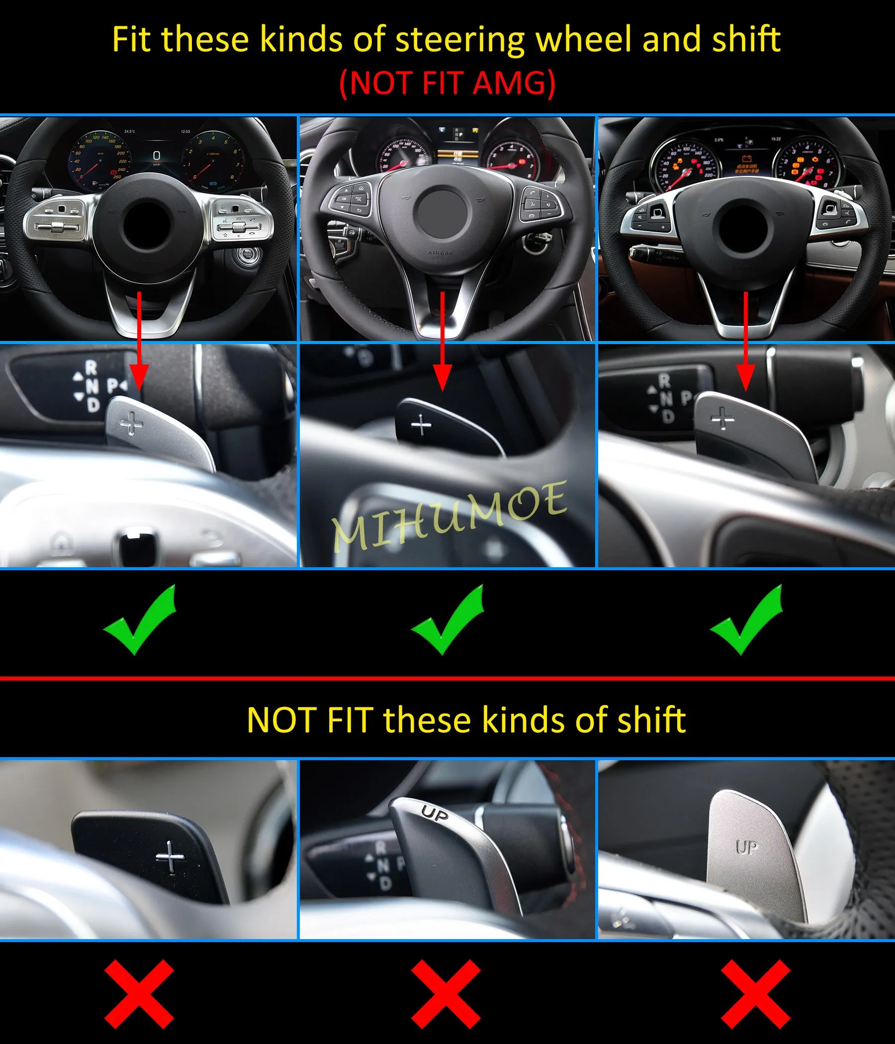 인테리어 자동차 스티어링 휠 패들 시프터 확장 액세서리, 메르세데스 A B C E S G GLA GLC GLE GLS CLA CLS EQB EQC 블랙