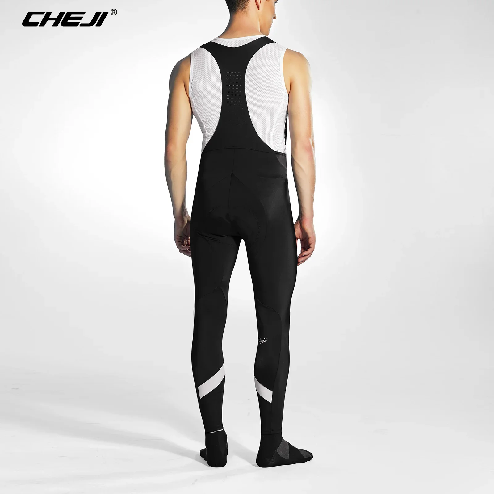 Cheji Winter Cycling Tights & Pants for Men Fleece Thermal Shoulder Belt Trousers Fabric Wear-resistant Breathable Slim