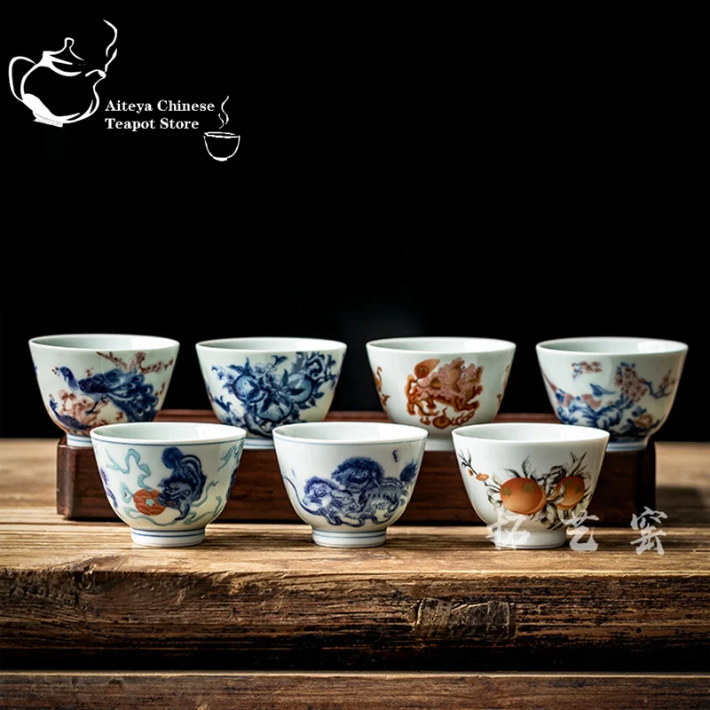 Kung Fu Tea Cup Vintage Blue and White Tea Cup Master Cup Handmade Ceramic Single Personal Small Cup