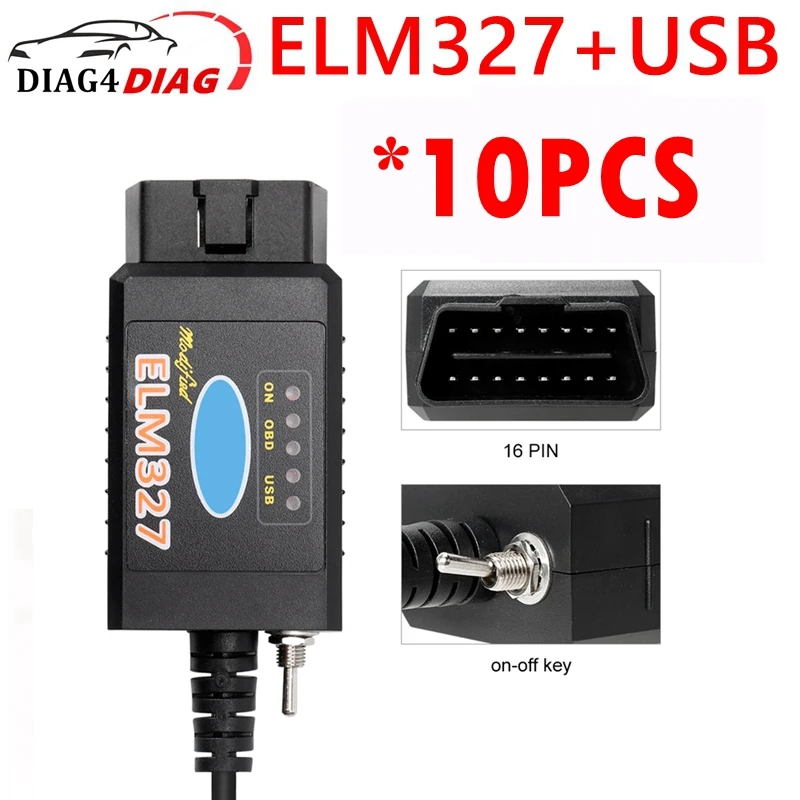 10Pcs Elm327 V1.5 Usb Muslimex Ftdi Ch340 Can /Ms Can Per Forscan Obd2 Diagnostic Can Switch Obd Scanner Strumento Diagnostico Per Auto