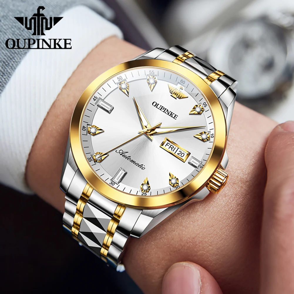 OUPINKE 3286 Men Watch Luxury High end Men Automatic Mechanical Watch Tungsten Steel Calendar Sapphire HD Waterproof Watch Reloj 3