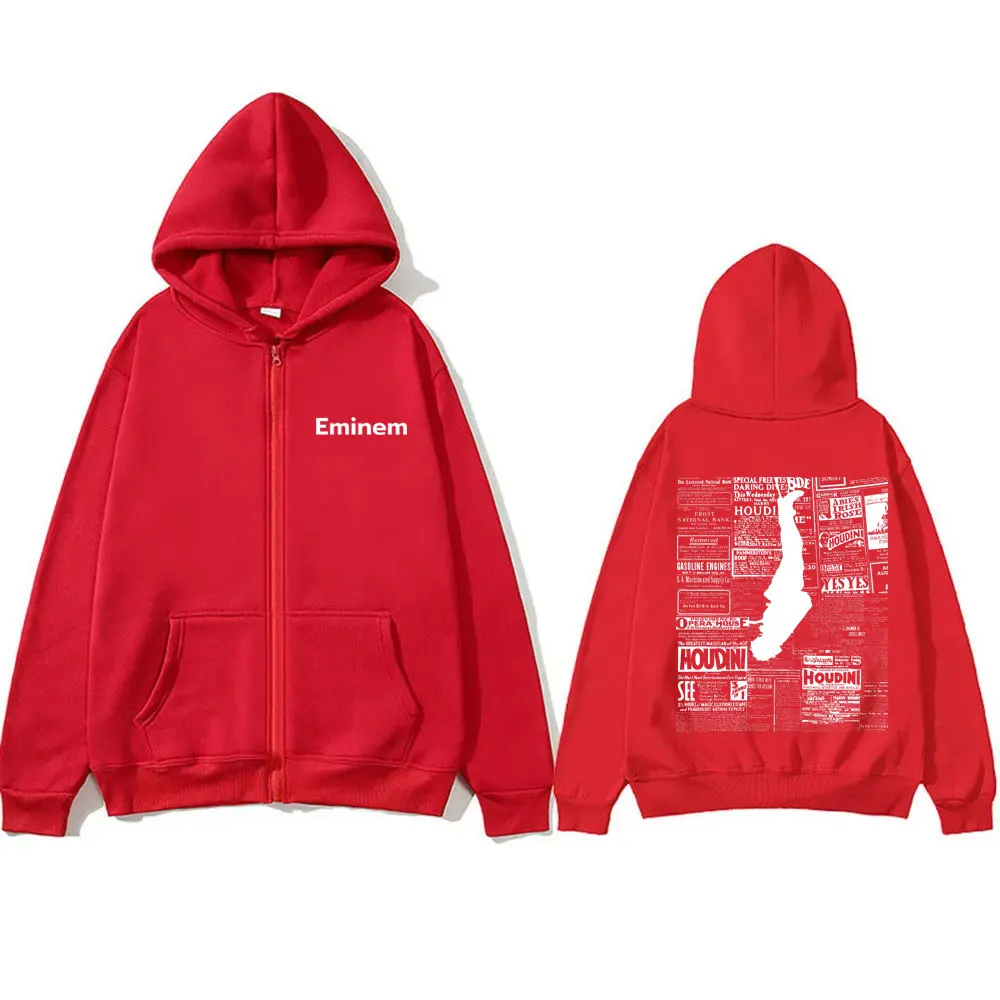 Rapper Eminem The Death of Slim Shady Houdini Zipper Hoodie Male Casual Oversize Zip Up Jacket Men Women Hip Hop Fashion Hoodies