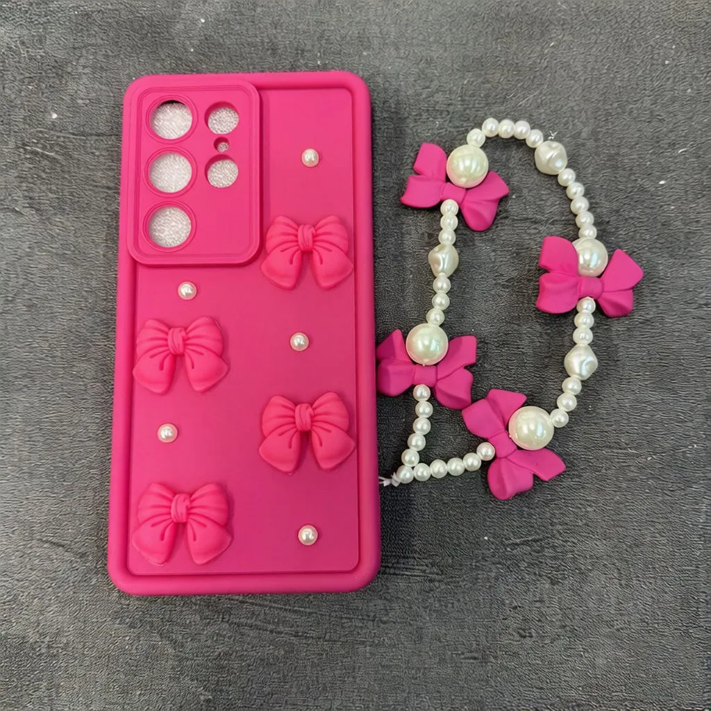 Cute 3D Pearl Bow and Chain Phone Case - Camon 40 Pro