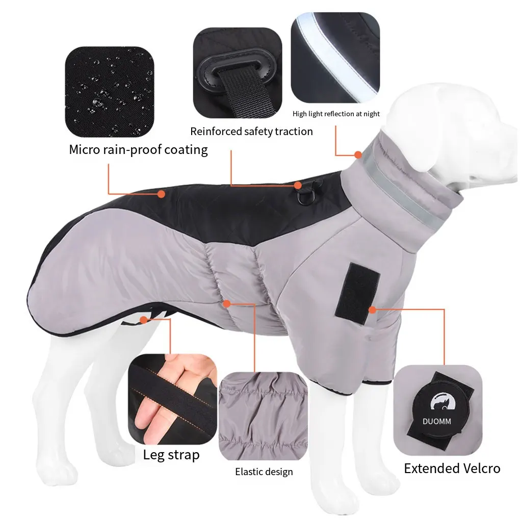 Dog Winter Clothes Thickened, Reflective Dog Winter Warm Cotton Coat Water Proof Two-Legged Puppy Jacket For Medium Large Dogs