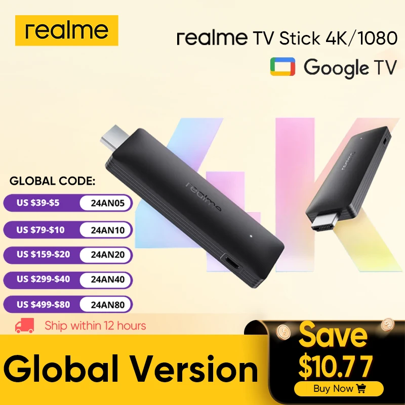  Global Version realme 4K Smart Google TV Stick Voice Control Remote Android TV Stick Google Assistant Netflix Chromecast TV Box 