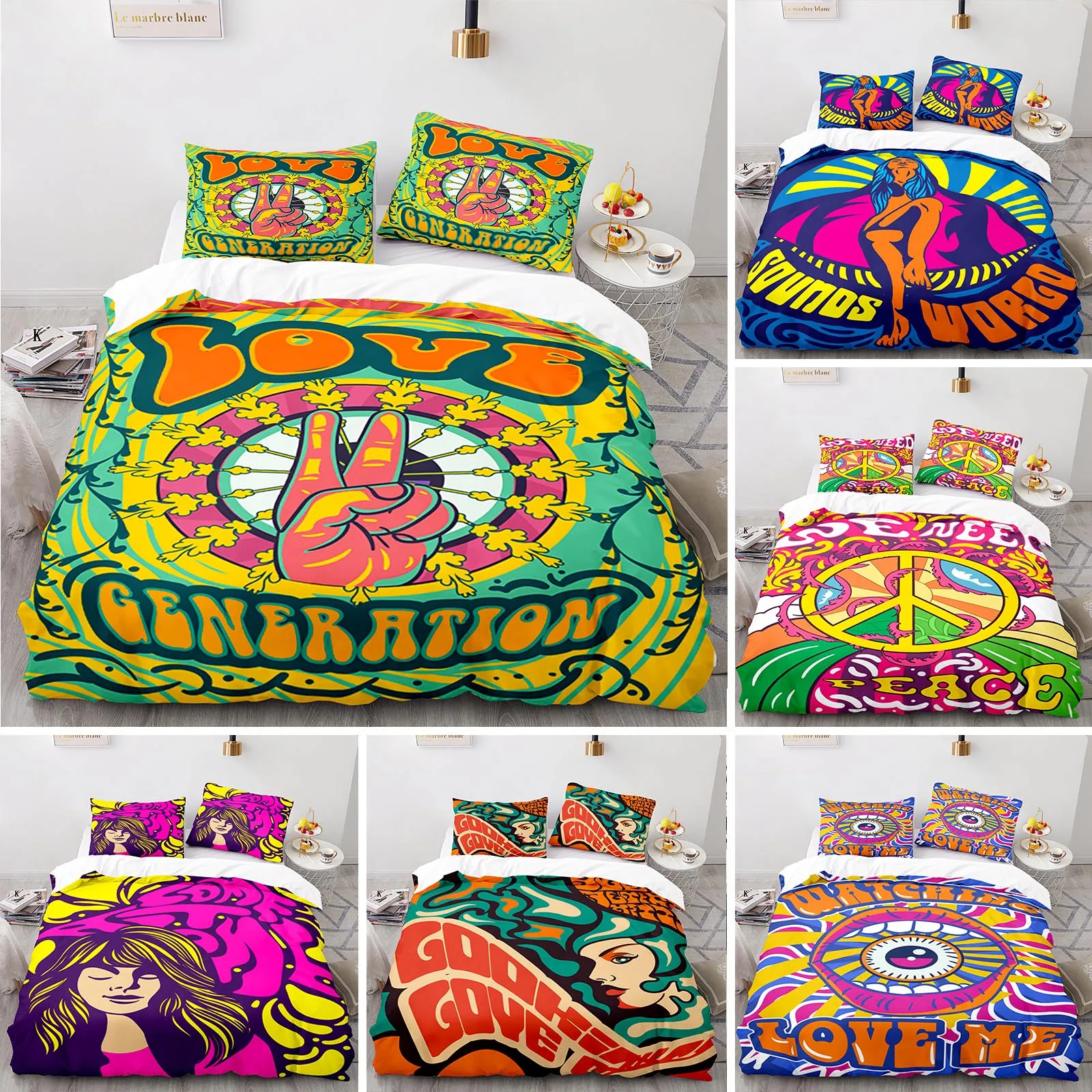 

Retro Abstract King Queen Duvet Cover Colorful Vintage Style Bedding Set for Teens Adult Modern Art 2/3pcs Polyester Quilt Cover