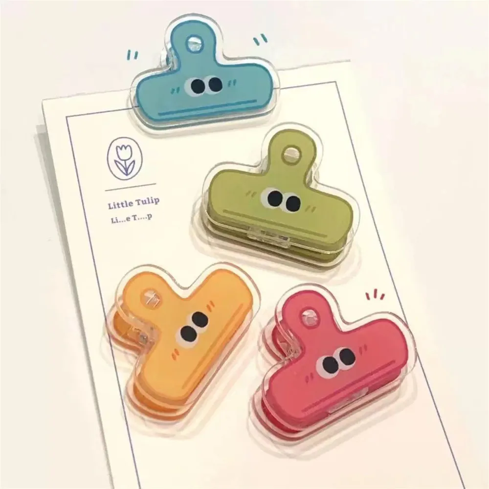 4pcs Cartoon Original Transparent Stationery Clip Acrylic Storage Clip Cute Student Long Tail Folder School Office Supplies