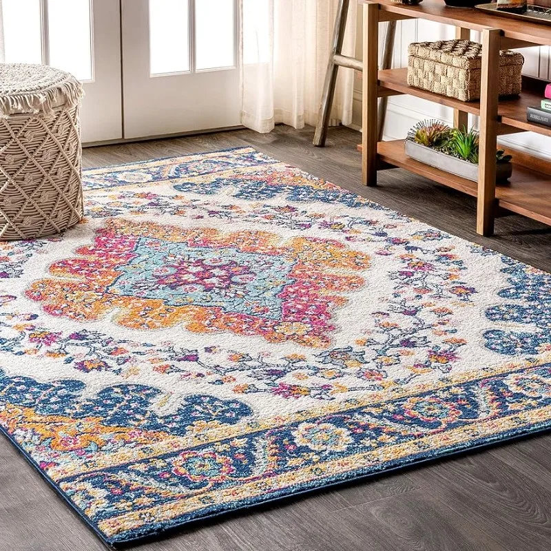 

Bohemian Flair Boho Vintage Medallion Blue/Multi 8 ft. x 10 ft. Area-Rug, Vintage, Easy-Cleaning, for Bedroom, Kitchen