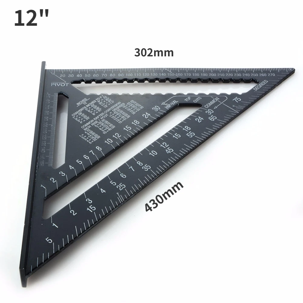 Aluminum Alloy Triangle Ruler Gauges Speed Protractor Miter Carpenter Line Scriber Saw Guide Percision Measurement Tool 7'' /12