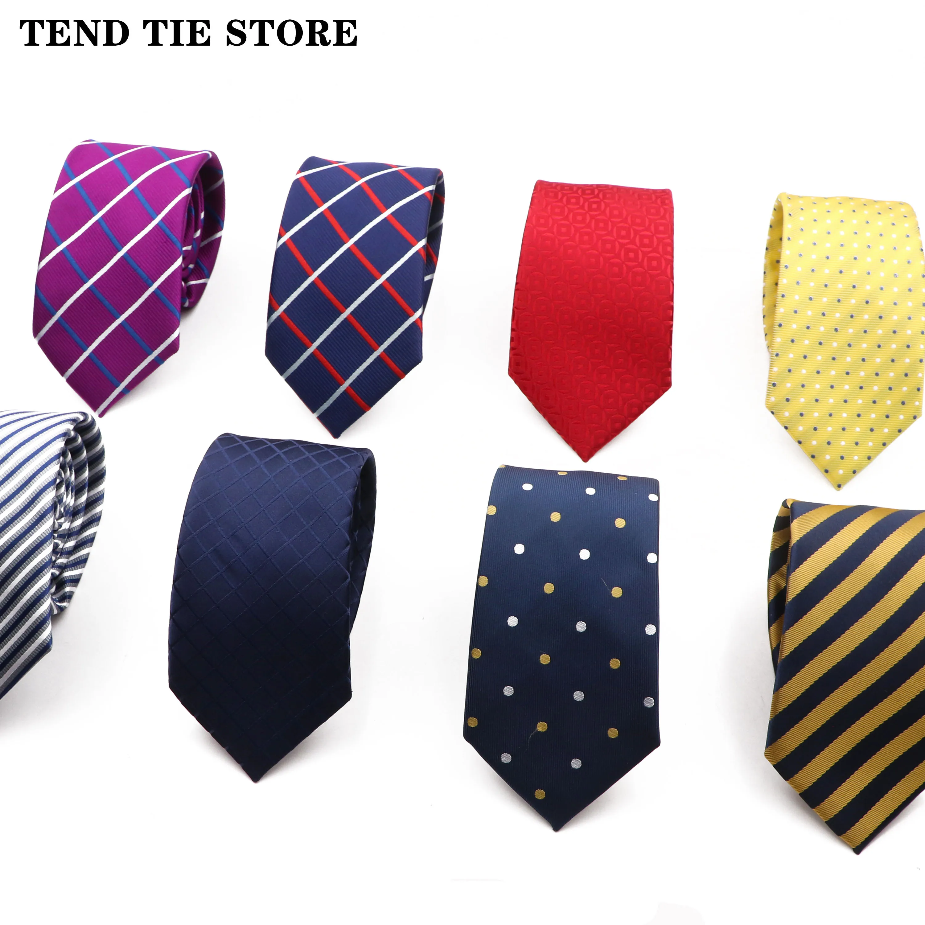 7CM Men's Polyester Tie Blue Red Yellow Striped Necktie Classic Formal Office Cravats Wedding Tuxedo Accessories