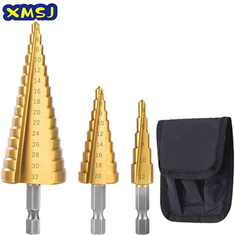 4-12 4-20 4-32 HSS Titanium Coated Step Drill Bit Drilling Power Tools Metal High Speed Steel Wood Hole Cutter Cone Drill step drill bit
