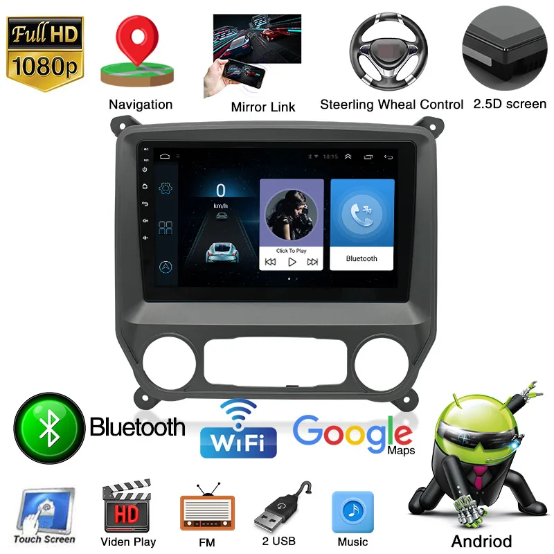 

9" Android Car Multimedia DVD Playler Touch Screen BT Reverse Image GPS Navigation Radio For 2014-2018 Chevrolet Silverado