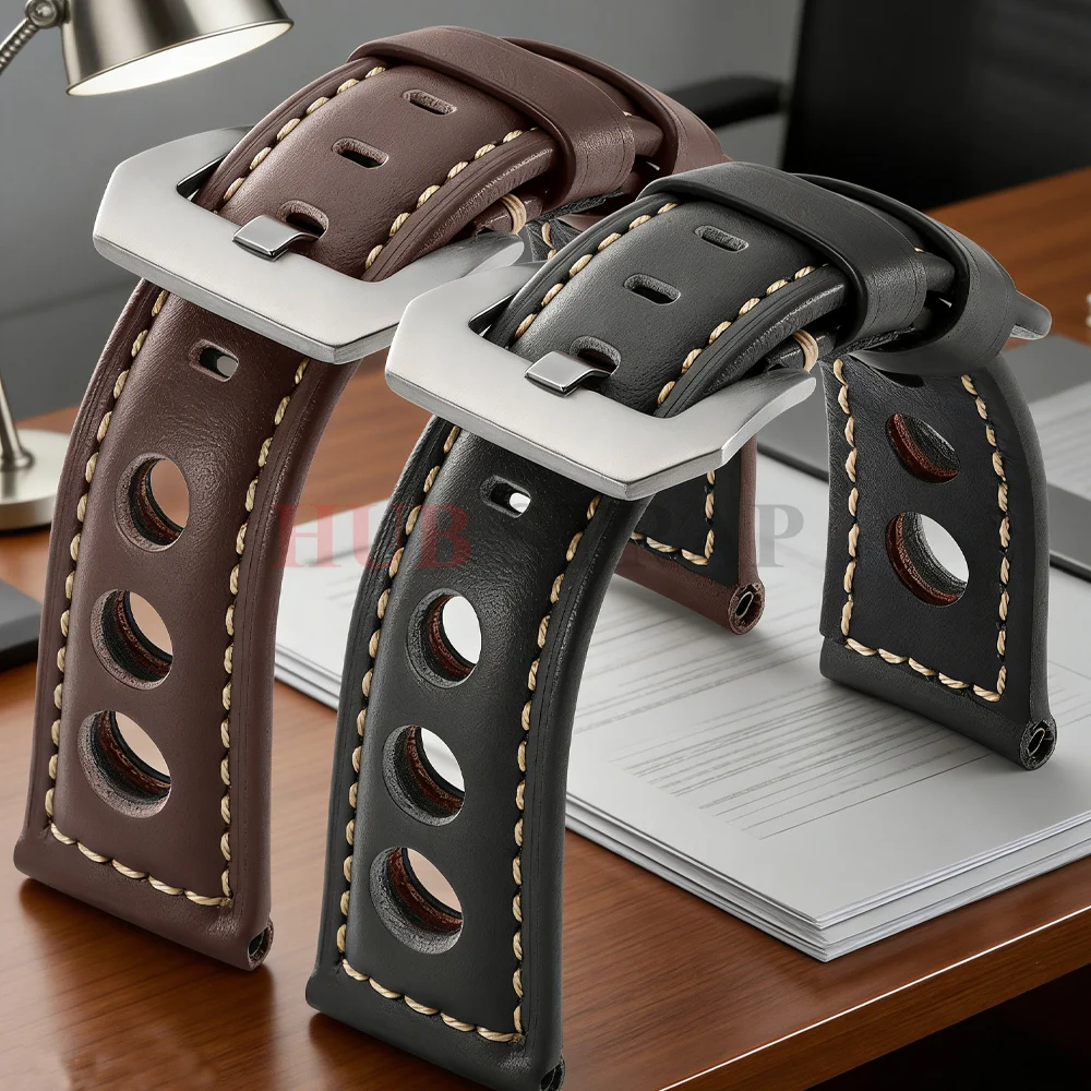 Vintage Genuine Leather Watchband Bracelet - Black, Blue, and Brown