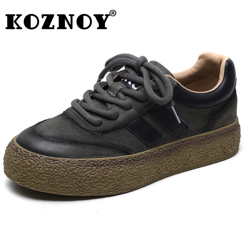 

Koznoy 3.5CM 2023 Cow Suede Genuine Leather Soft Flats Loafers Lace Up Women Autumn Spring Breathable Ladies Comfy Fashion Shoes
