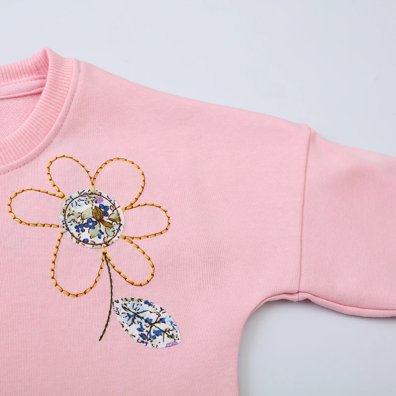 Kids Clothes Baby Girls 2025 Autumn Spring New Pink Sweatshirts Embroidered Flowers Long Sleeve Sweatshirt