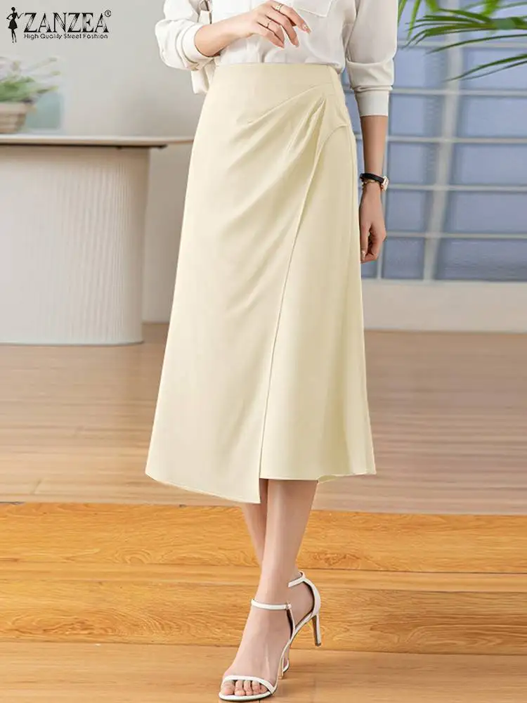 

ZANZEA Fashion Solid Midi Skirt Women Elegant A Line Long Skirt Office Lady High Waist Split Jupe Casual 2024 Summer Retro Skirt