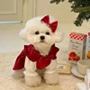 red dress for dogs, Puppy Bow Knot Dress Set Winter Warm Dog Clothes Pet Christmas 1