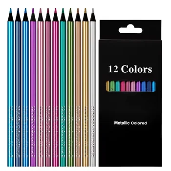 Set di 12 matite colorate metallizzate per disegno, schizzi, pittura e colorazione, professionali per arte e forniture scolastiche