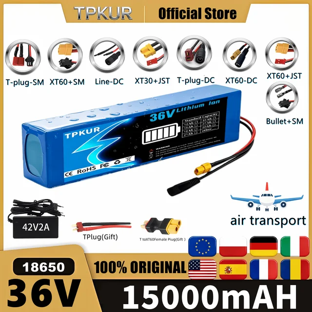 Batterie au lithium 36V 15000mAh 18650, pack de batteries rechargeable 10S3P avec BMS intégré, pour scooter électrique 1