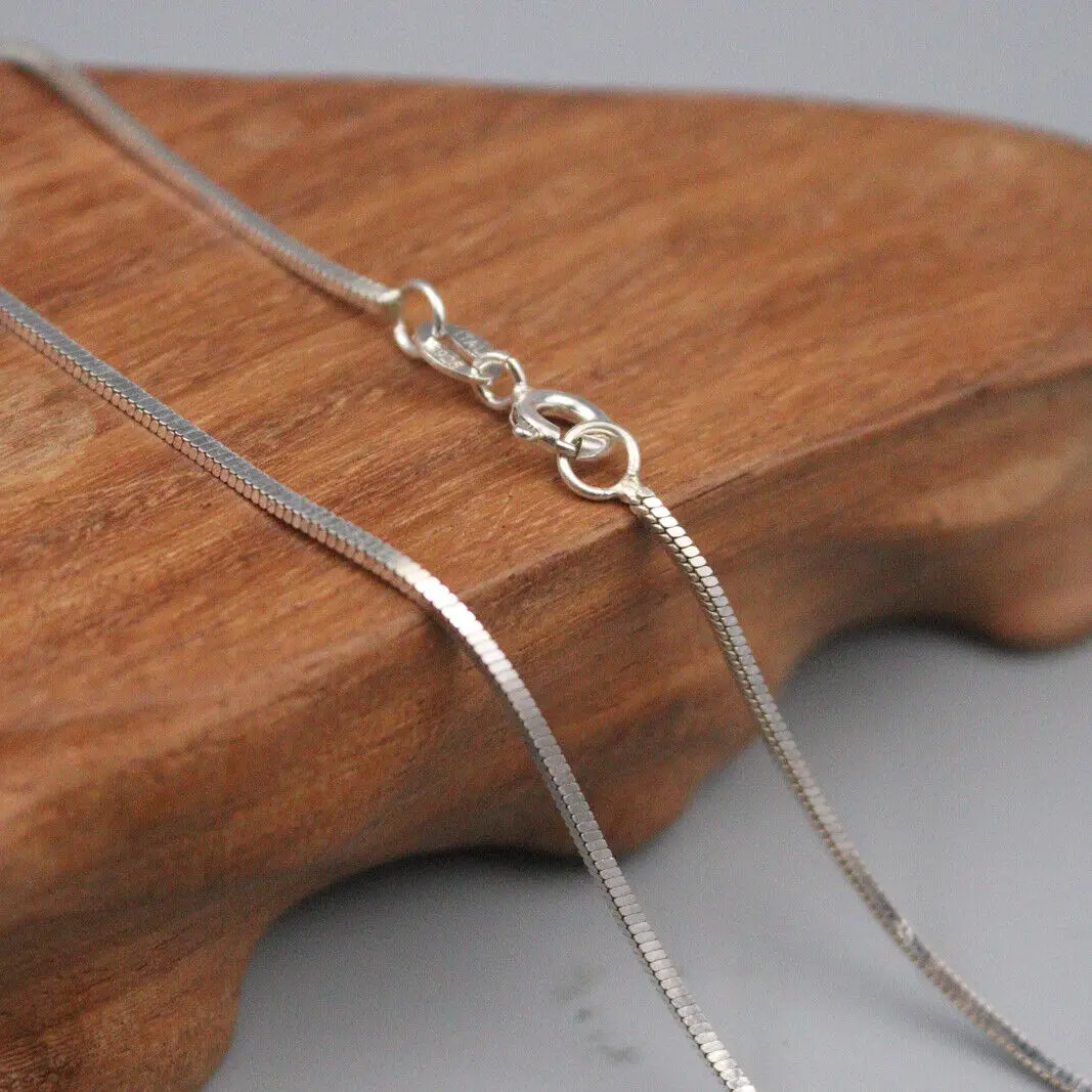 

Ожерелье из натуральной кожи, серебро 1,2 мм, квадратная змеевидная цепочка S925, 17,7 дюйма, L