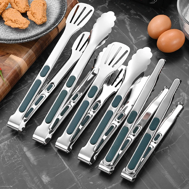 Food tongs 7/9/12 Inch Non-Slip Food Tongs Stainless Steel BBQ Meat Clip Bread Salad Serving Tong Grill et Clamp Kitchen Cooking Tools