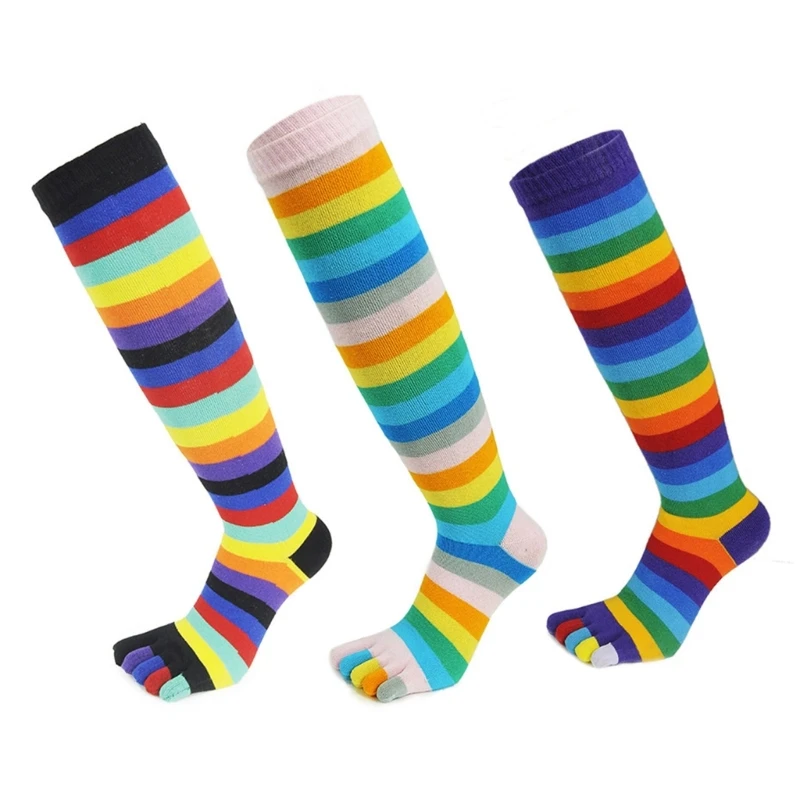 

1 Pair Toe Socks Women Rainbow Toe Socks for Women Rainbow Striped 5 Toe Funny Leg Warmer Calf Socks with Toes Separated