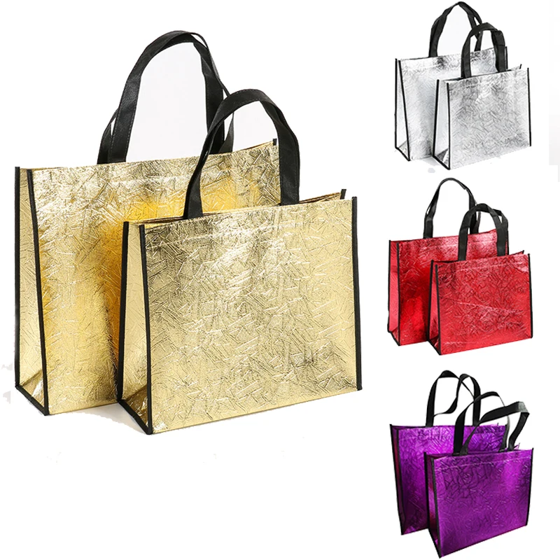 Large Foldable Laser Shopping Bag Reusable Eco Tote Fabric Non-woven Gifts Bag 