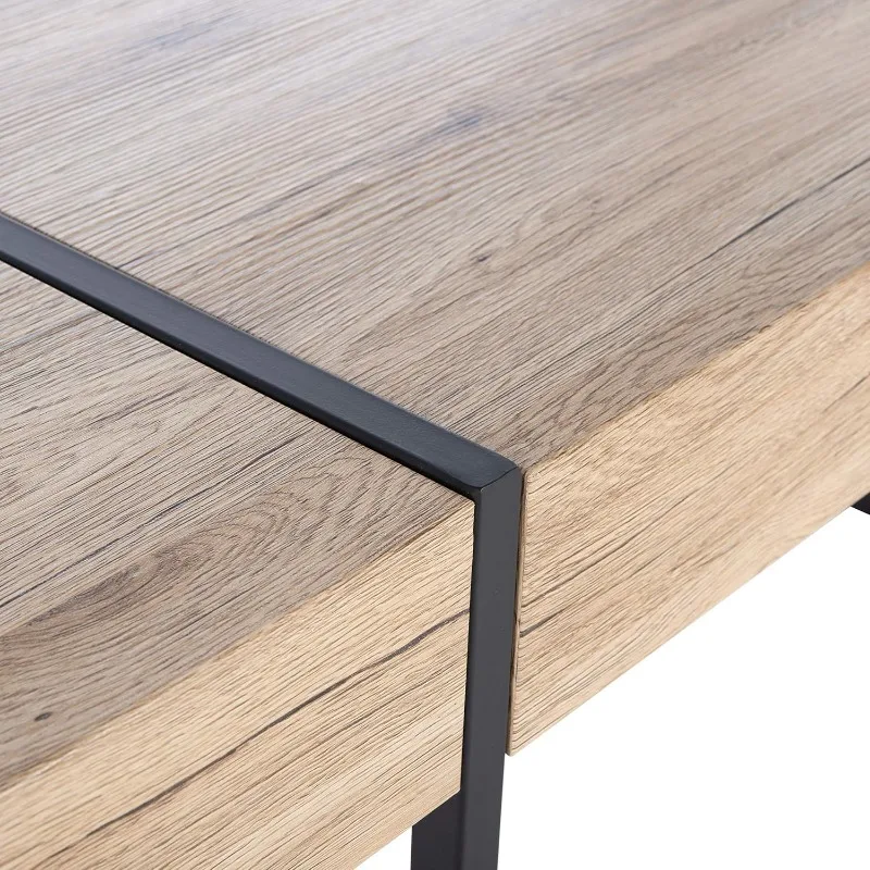 Home Collection Tristan Modern Rectangular Coffee Table COF7000B, 43.3" W X 23.6" L X 15.7" H, Natural/Black Metal Legs 6