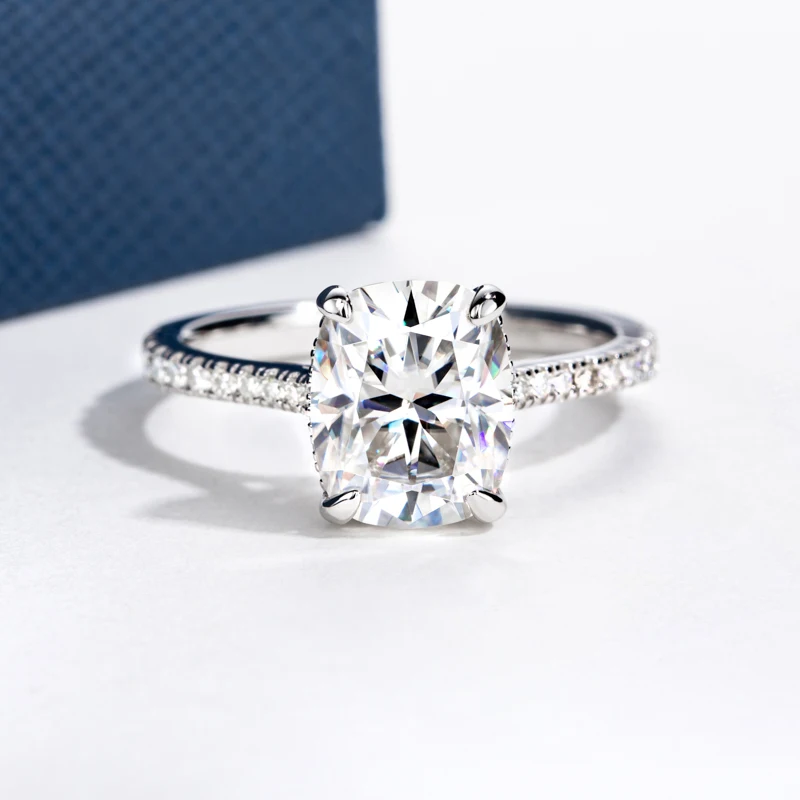 DEZO 쿠션 컷 모이사나이트 약혼 반지 여성용, 4.0ct 기념일 파인 주얼리
