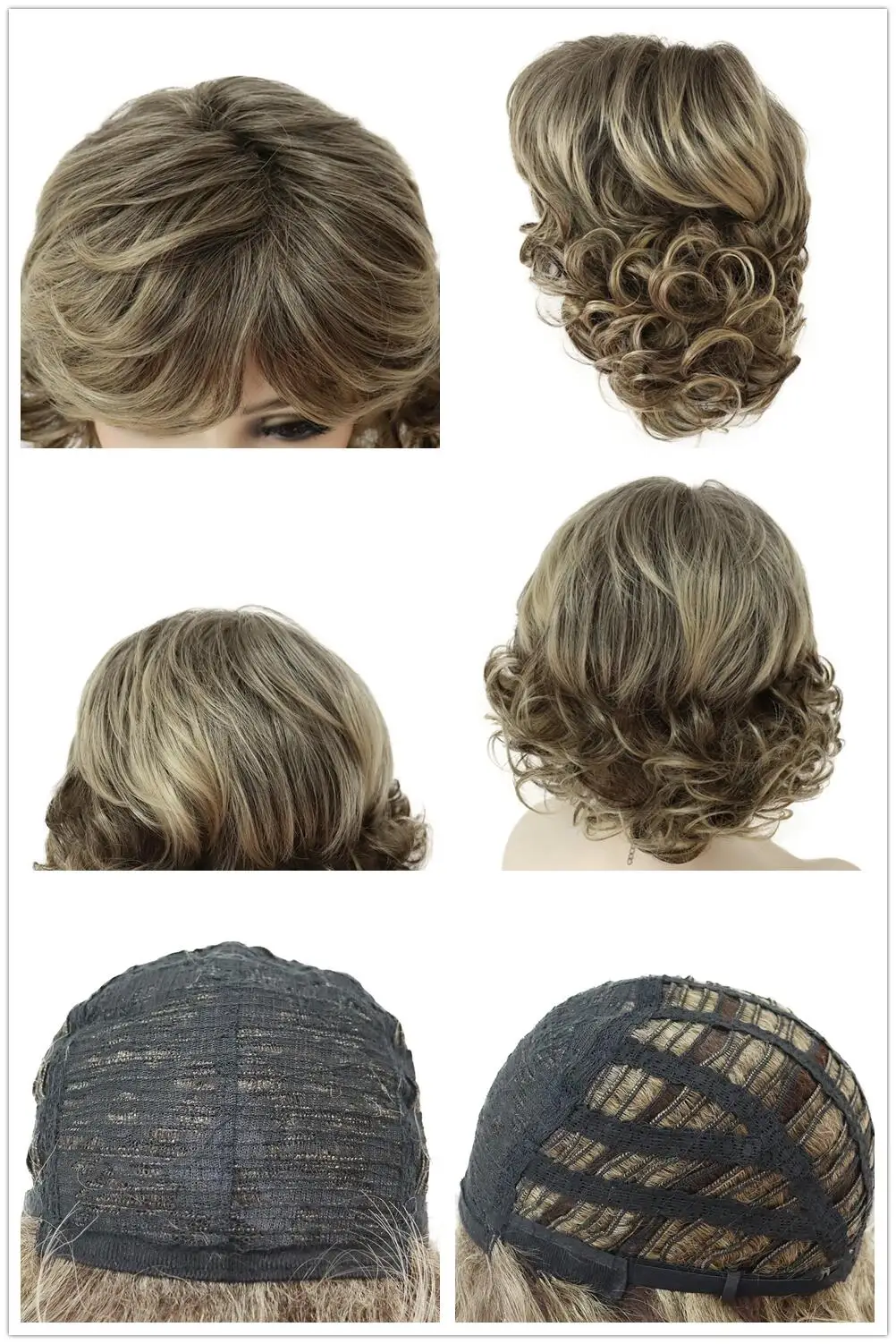 GNIMEGIL Short Synthetic Wigs for Women Glueless Brown Curly Wig with Bangs Natural Looking Mommy Wig Costume Family Party Hair