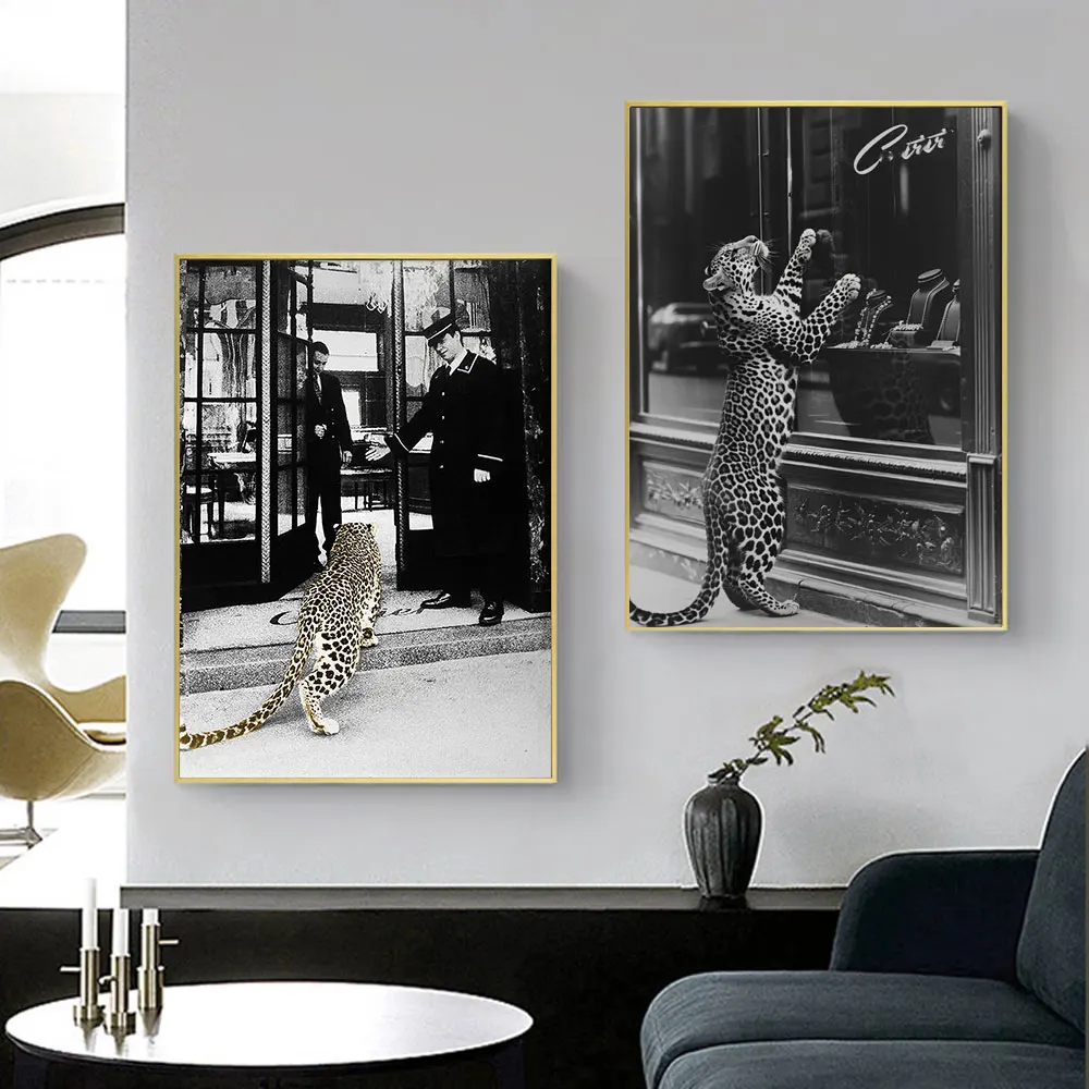 Black and White Luxury Cars, Shoes, Wine Canvas Painting Leopard Poster Print Wall Fashion Art for Living Room Home Office Decor