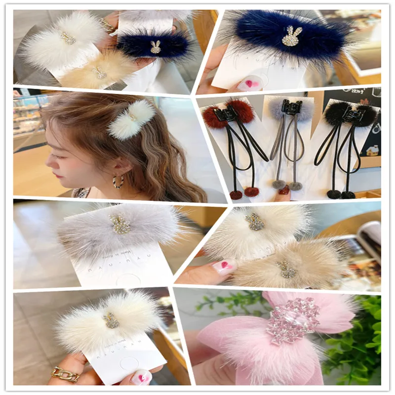 Mink Fur Pom-pom Bow Tie 40 Pieces DIY Hairpin Headdress Corsage Bow Tie DIY Bowknot Phone Case Crafts Materials 3*7cm craft supplies pom poms craft supplies