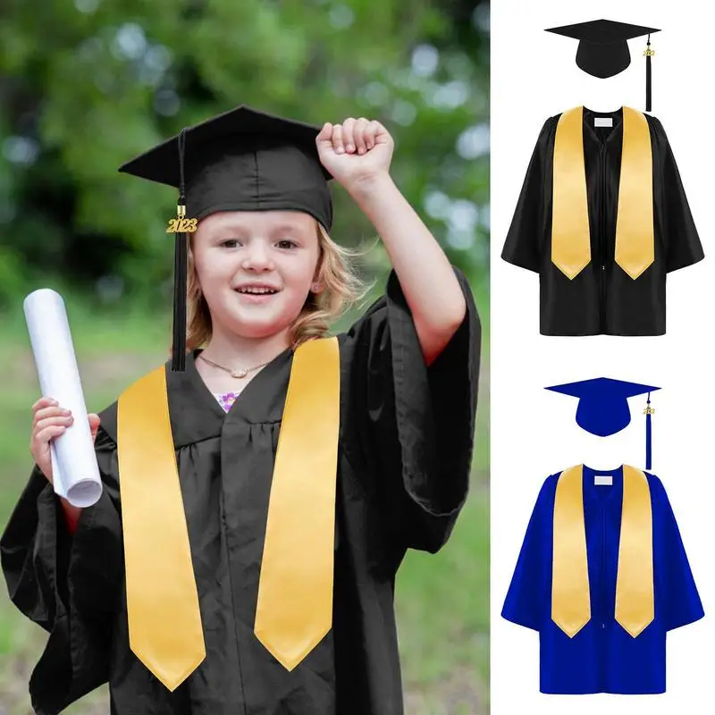 Kids Academic Dress School Uniforms Preschool Kindergarten Graduation Gown Shawl Tassel Hat Set for Children