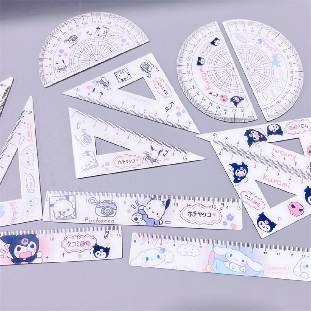 

4Pcs/set Kawaii Sanrio Drafting Supplies Rulers Cinnamoroll Anime Plastic Triangle Ruler Straight Ruler Student Stationery