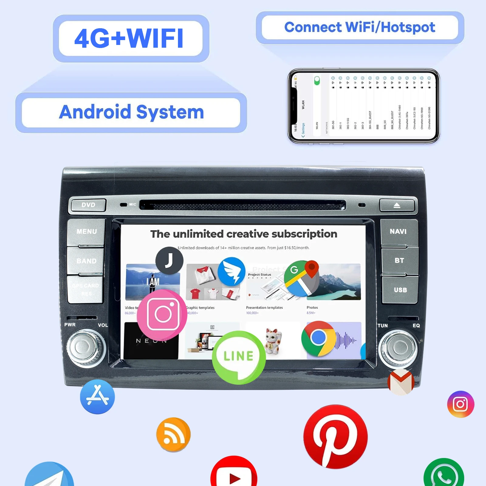 7"Android Car Radio For Fiat Bravo 2007-2014 Multimedia Player Supports 8”HD scr