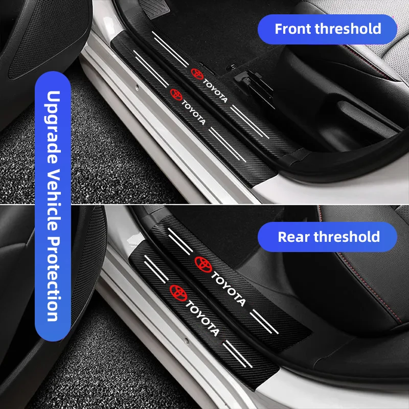 Carbon Fiber Car Door Sill Scuff Plate Decor with Tire Valve Stickers
