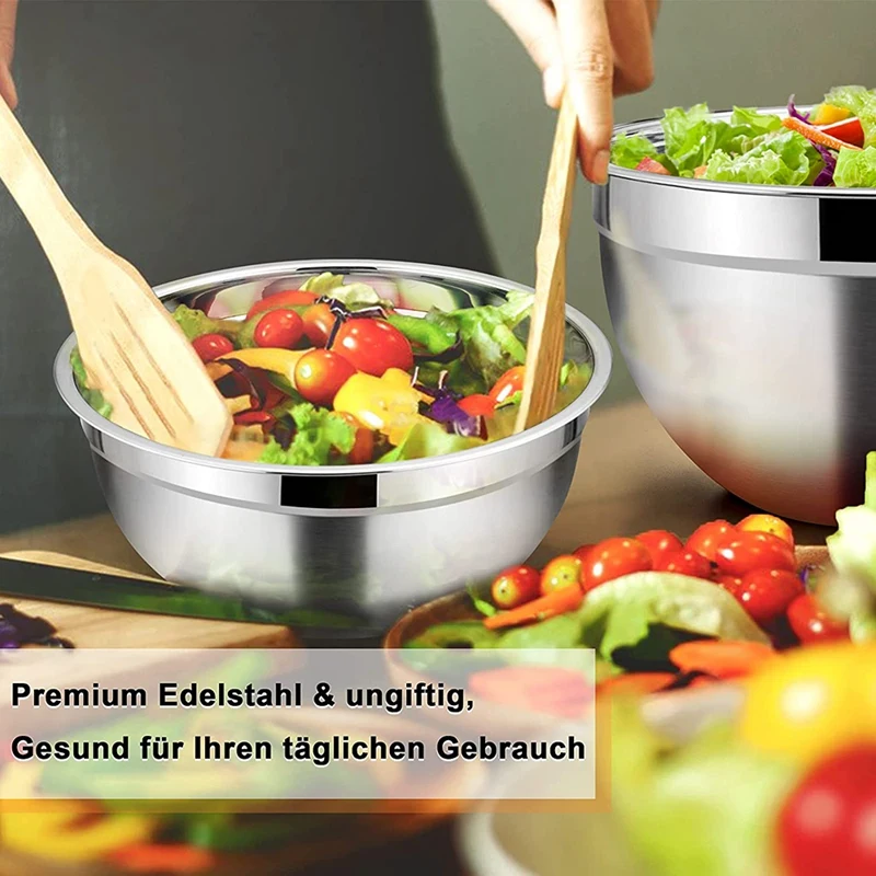 Stainless Steel Salad Bowls With Lid Anti-scald Food Mixing Bowl DIY Cake Bread  Mixer Kitchen Utensil Bowl Cooking Tools
