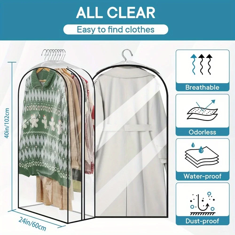 3 PCS 10-Inch Gusseted Garment Bags Clear Waterproof Suit Covers for Storage Hanging Zipper Clothing Protection Hanging Organize 5