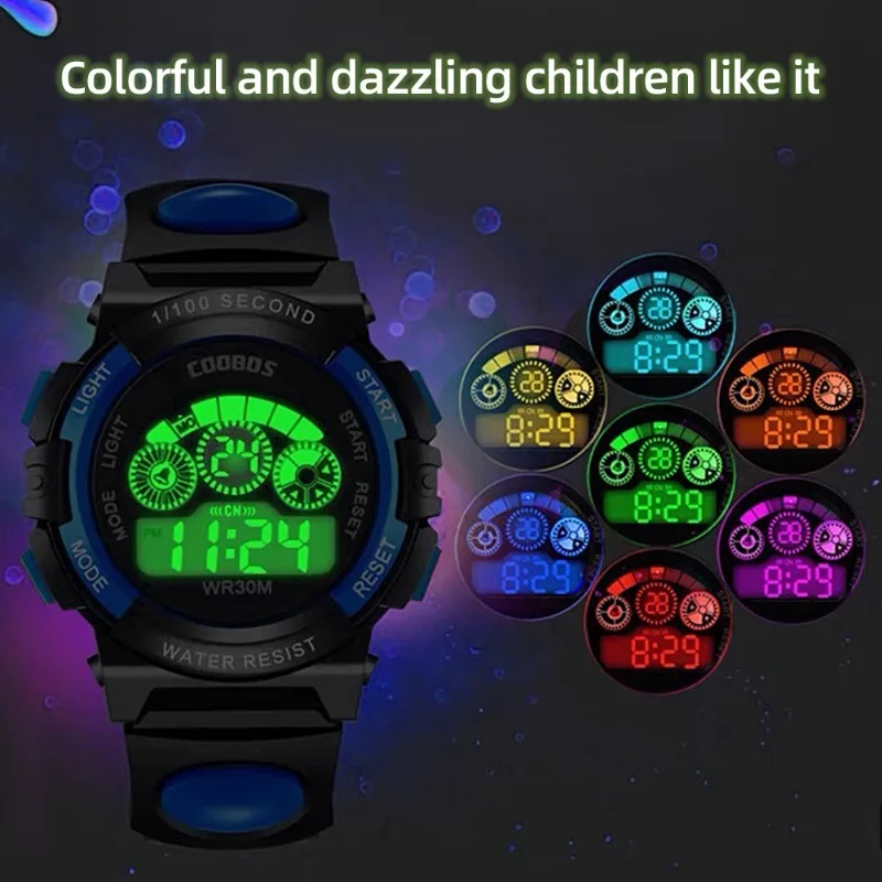 Children's Waterproof Multi-Functional Sports Watch with Nightlight and Colorful Big Screen